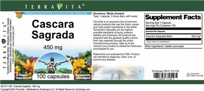 Photo of the TerraVita Premium Collection Cascara Sagrada 450 mg label