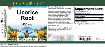 Photo of the TerraVita Premium Collection Licorice Root 450 mg label
