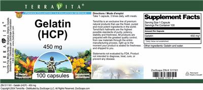 Photo of the TerraVita Premium Collection Gelatin (HCP) 450 mg label