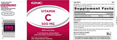 Photo of the GNC Vitamin C 500 mg label