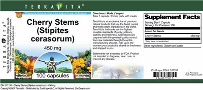 Photo of the TerraVita Premium Collection Cherry Stems (Stipites cerasorum) 450 mg label
