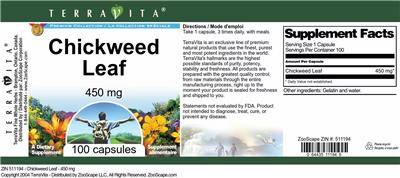Photo of the TerraVita Premium Collection Chickweed Leaf 450 mg label