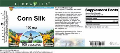 Photo of the TerraVita Premium Collection Corn Silk 450 mg label