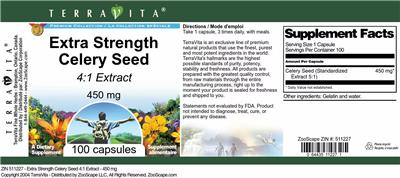 Photo of the TerraVita Premium Collection Extra Strength Celery Seed 450 mg 4:1 Extract label