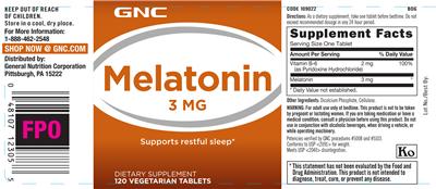 Photo of the GNC Melatonin 3 mg label