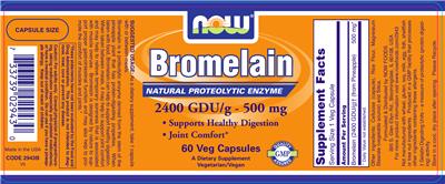 Photo of the NOW Bromelain 2400 GDU/g - 500 mg label