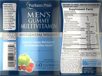 Product label for Men's Gummy Multivitamin