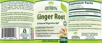 Photo of the Herbal Secrets Ginger Root 550 mg label