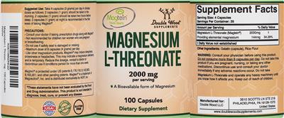 Photo of the Double Wood Supplements Magnesium L-Threonate 2000 mg label