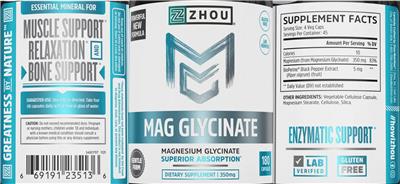 Photo of the ZHOU Mag Glycinate 350 mg label