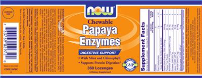 Photo of the NOW Chewable Papaya Enzymes label
