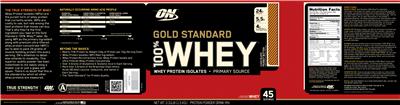 Photo of the ON Optimum Nutrition Gold Standard 100% Whey Chocolate Peanut Butter label