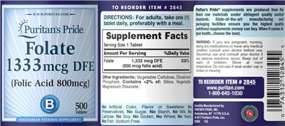Product label for Folate 1333 mcg DFE