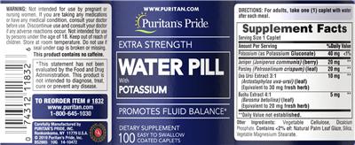 Photo of the Puritan's Pride Extra Strength Water Pill with Potassium label