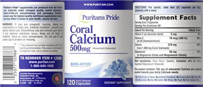 Product label for Coral Calcium 500 mg
