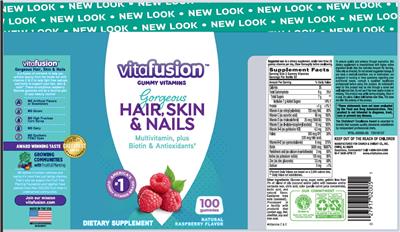 Photo of the vitafusion Gorgeous Hair, Skin & Nails Natural Raspberry Flavor label