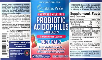 Chewable Milk Free Probiotic Acidophilus Natural Strawberry Flavored