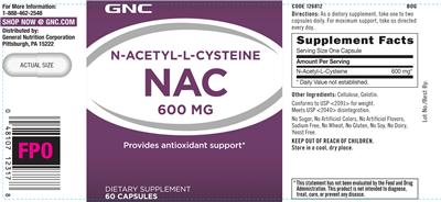 Photo of the GNC N-Acetyl-L-Cysteine NAC 600 mg label
