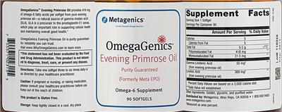 Photo of the Metagenics OmegaGenics Evening Primrose Oil label
