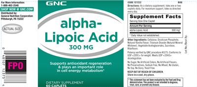 Photo of the GNC Alpha-Lipoic Acid 300 mg label
