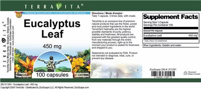 Photo of the TerraVita Premium Collection Eucalyptus Leaf 450 mg label