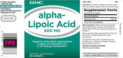 Photo of the GNC Alpha-Lipoic Acid 600 mg label