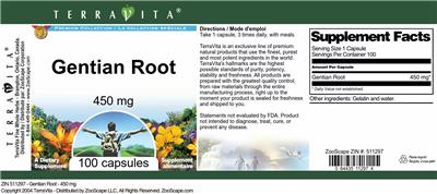 Photo of the TerraVita Premium Collection Gentian Root 450 mg label