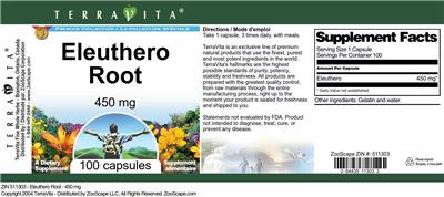 Photo of the TerraVita Premium Collection Eleuthero Root 450 mg label
