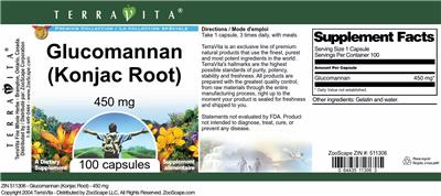 Photo of the TerraVita Premium Collection Glucomannan (Konjac Root) 450 mg label