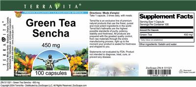 Photo of the TerraVita Premium Collection Green Tea Sencha 450 mg label