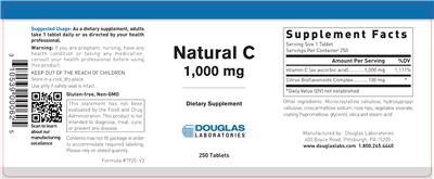 Photo of the Douglas Laboratories Natural C 1000 mg label
