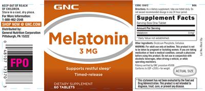 Photo of the GNC Melatonin 3 mg label