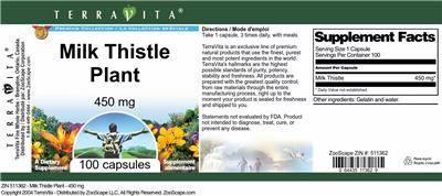 Photo of the TerraVita Premium Collection Milk Thistle Plant 450 mg label