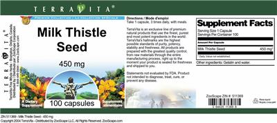 Photo of the TerraVita Premium Collection Milk Thistle Seed 450 mg label