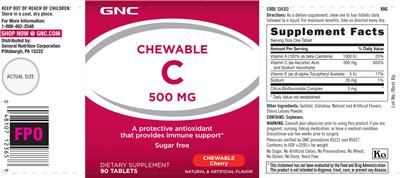 Photo of the GNC Chewable C 500 mg Sugar Free Cherry label