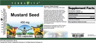 Photo of the TerraVita Premium Collection Mustard Seed 450 mg label