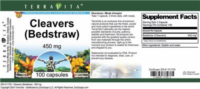 Photo of the TerraVita Premium Collection Cleavers (Bedstraw) 450 mg label