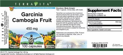 Photo of the TerraVita Premium Collection Garcinia Cambogia Fruit 450 mg label