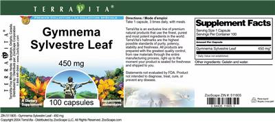 Photo of the TerraVita Premium Collection Gymnema Sylvestre Leaf 450 mg label