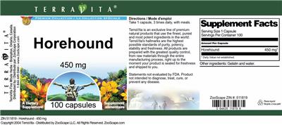 Photo of the TerraVita Premium Collection Horehound 450 mg label