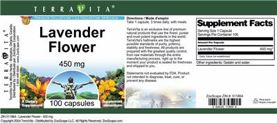 Photo of the TerraVita Premium Collection Lavender Flower 450 mg label