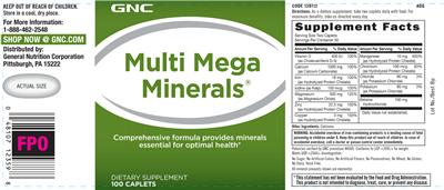 Photo of the GNC Multi Mega Minerals label