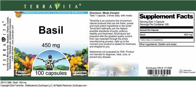 Product label for Basil 450 mg