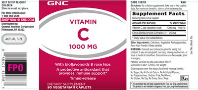 Photo of the GNC Vitamin C 1000 mg With Bioflavonoids & Rose Hips label