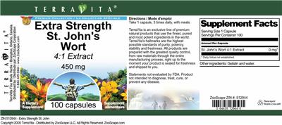 Photo of the TerraVita Premium Collection Extra Strength St. John's Wort 450 mg 4:1 Extract label