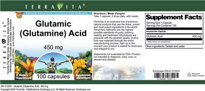 Photo of the TerraVita Premium Collection Glutamic (Glutamine) Acid 450 mg label