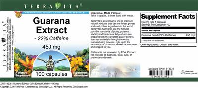 Photo of the TerraVita Premium Collection Guarana Extract - 22% Caffeine 450 mg label