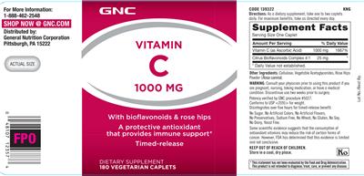 Photo of the GNC Vitamin C 1000 mg With Bioflavonoids & Rose Hips label