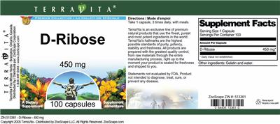 Photo of the TerraVita Premium Collection D-Ribose 450 mg label