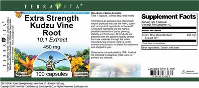 Photo of the TerraVita Premium Collection Extra Strength Kudzu Vine Root 450 mg 10:1 Extract label